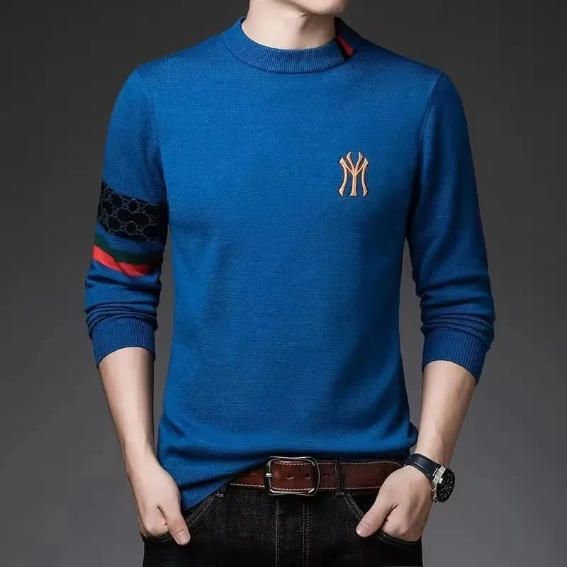 High end brand men's round neck knitted sweater autumn winter fashion hot selling boutique embroidery high-quality top pullover