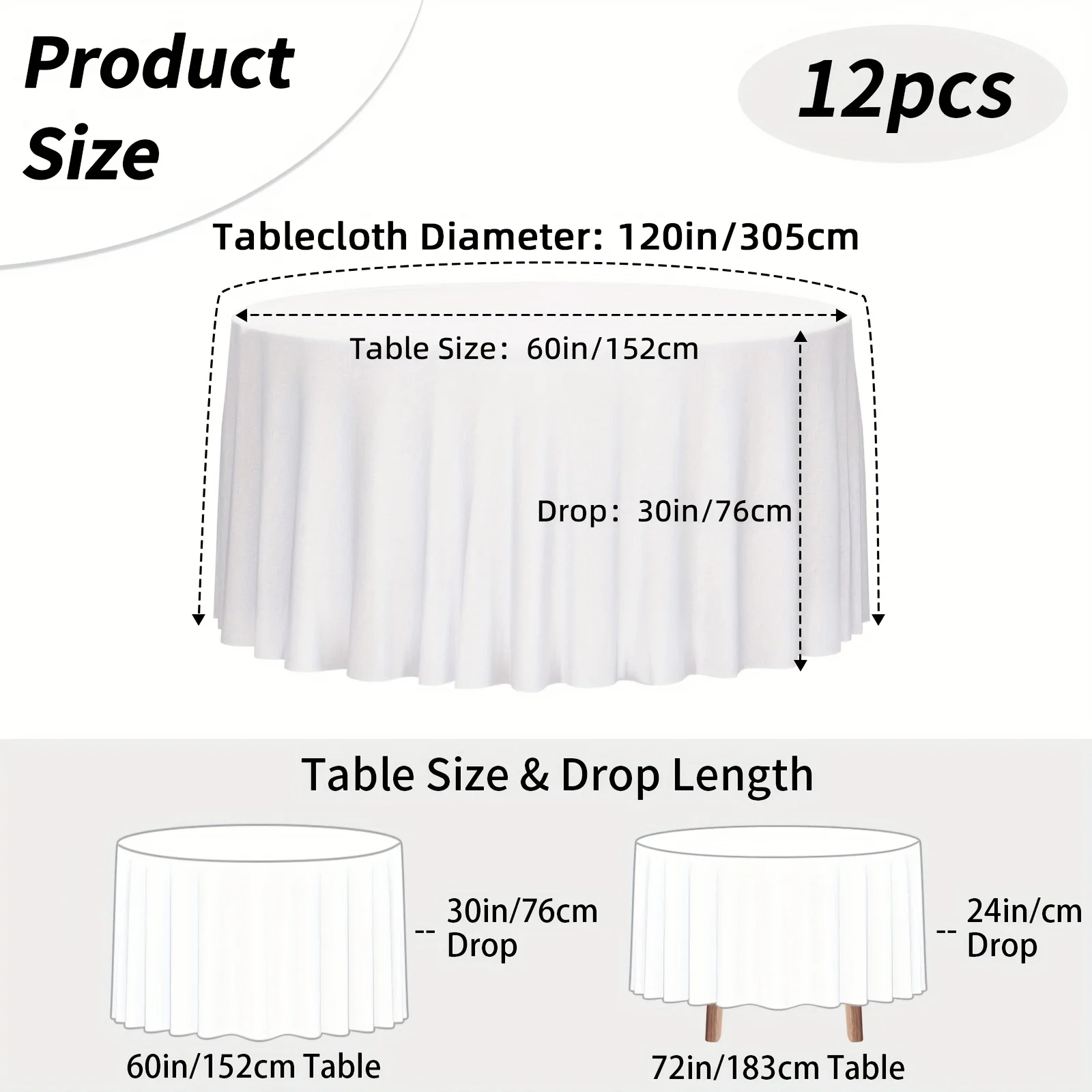 Round Tablecloth – 120 Inch Washable Cotton-Polyester Blend, Soft & Wrinkle-Resistant, Ideal for Weddings, Birthdays, Holidays, - view 7