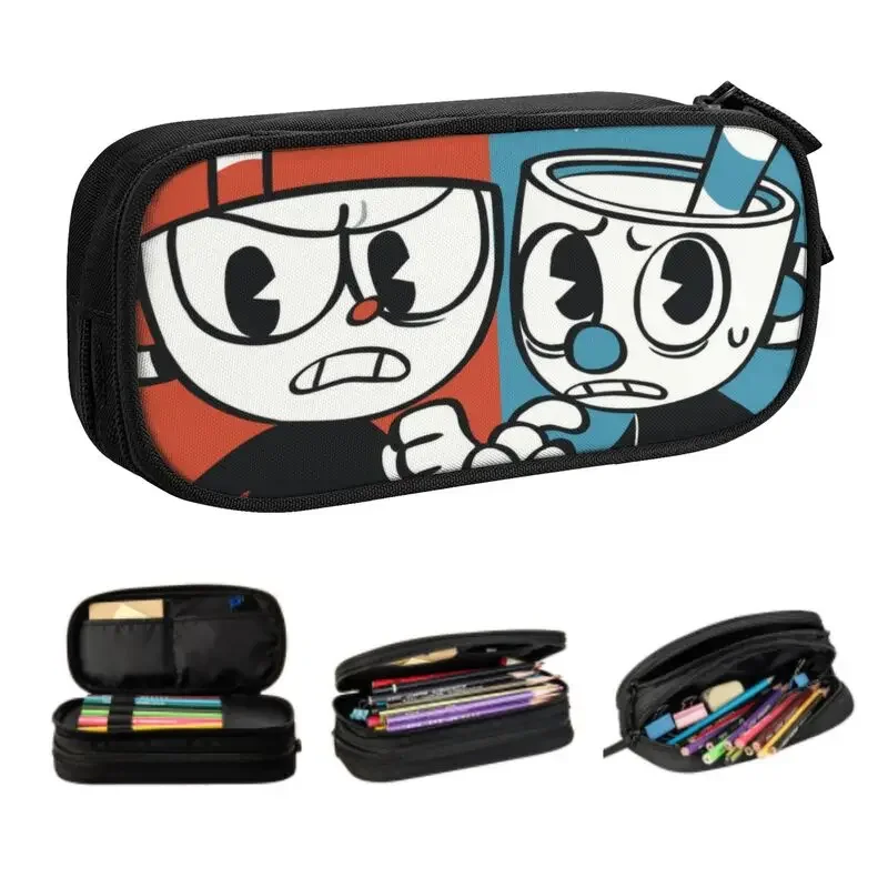 Cute Cuphead Mugman Pencil Case for Girl Boy Large Capacity Video Gaming Pencil Bag School Accessories