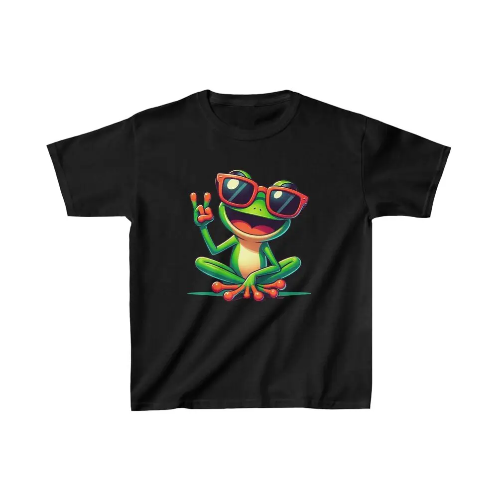 Funky Froggy: Cool Kid's Cotton Tee - Frog T-shirt - Funky Tee Anime Graphic T-shirts Y2K Tops Unisex Summer Short Sleeve