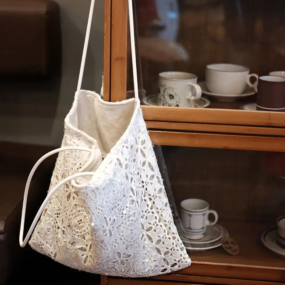 الجوف خارج التطريز الدانتيل حقيبة كتف المطرزة زهرة الترتر حمل حقيبة سعة كبيرة البوهيمي المرأة نسج حقيبة يد الإناث #1