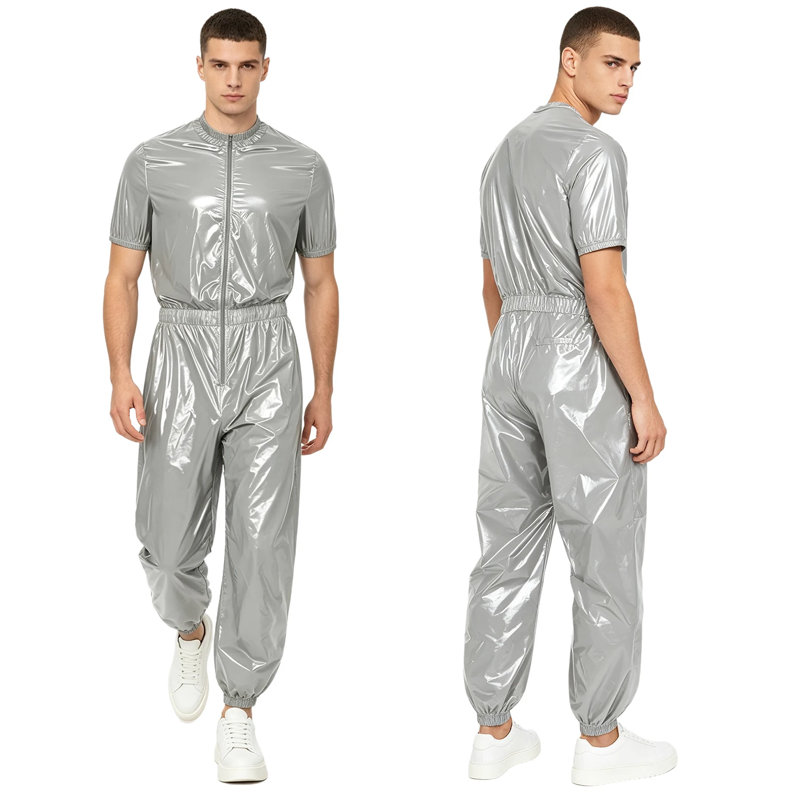 Wasserdichter Herren-Jumpsuit mit kurzen Ärmeln, Reißverschluss vorne, Seitentaschen, Jogginghose, schnell trocknend, atmungsaktiv, für Outdoor-Workouts