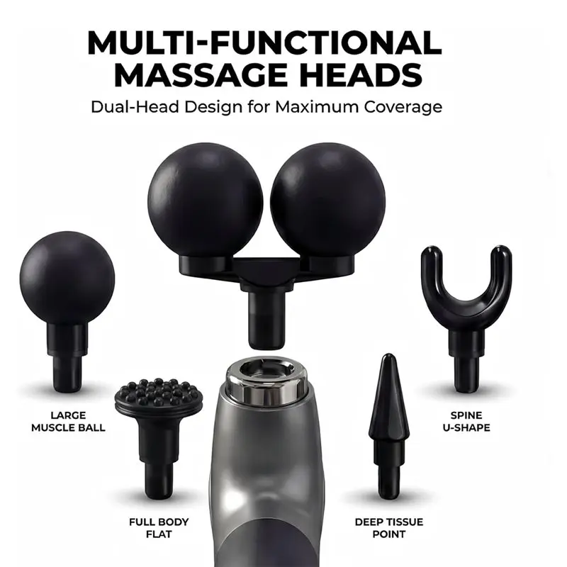 Long Handle U-Shaped Dual Head Percussion Massage Gun For Back And Shoulder Muscles, 12 Speed Settings With 5 Modes