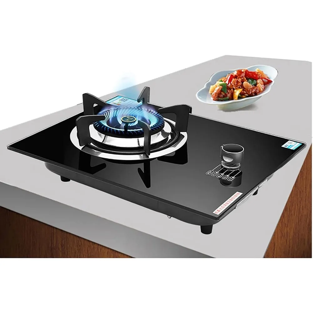 Burners Gas Hob gas hob Built-in Gas Stove/Desktop Cooking - 4.2KW Black Glass Kitchen Wok Burner In Easy To Clean, Cast Iron Pa