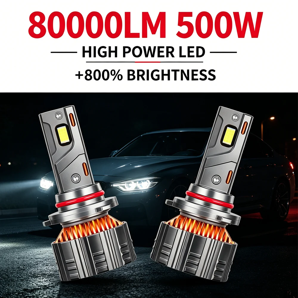 Lámparas para Auto H4 CANBUS 500W, Faros LED H1 H7 H11 9005 HB3 9006 HB4 6000K, Bombillas para Faros de Auto con 3 Tubos de Cobre y Ventilador de Enfriamiento
