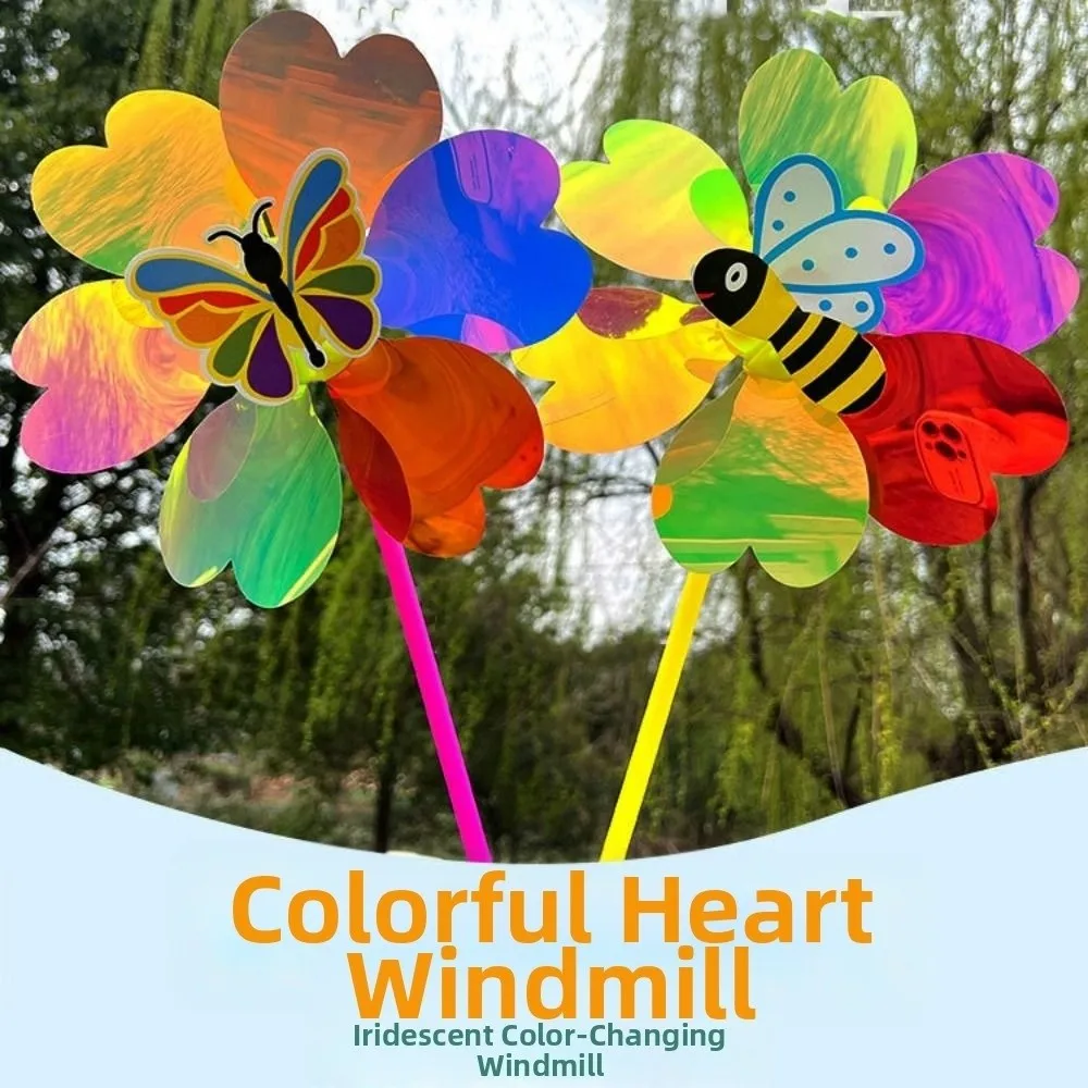 Multistyles Sequin Windmill Colorful PVC Wind Spinner Picnic Decor Toys Heart-shaped Stake Standing Lawn Flower Pinwheel