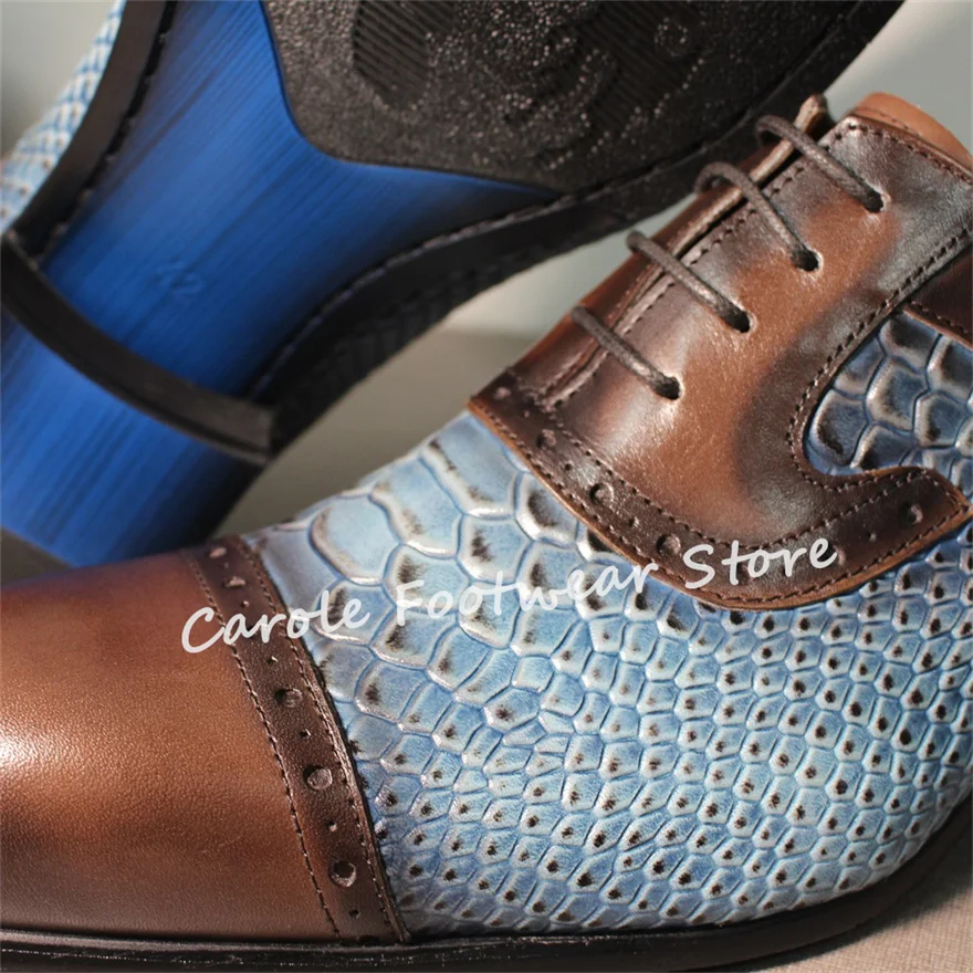 ファッション混合色ヘビ革パターンプリントローファー男性用手作り本革レースアップオックスフォード男性ビジネスドレスシューズ