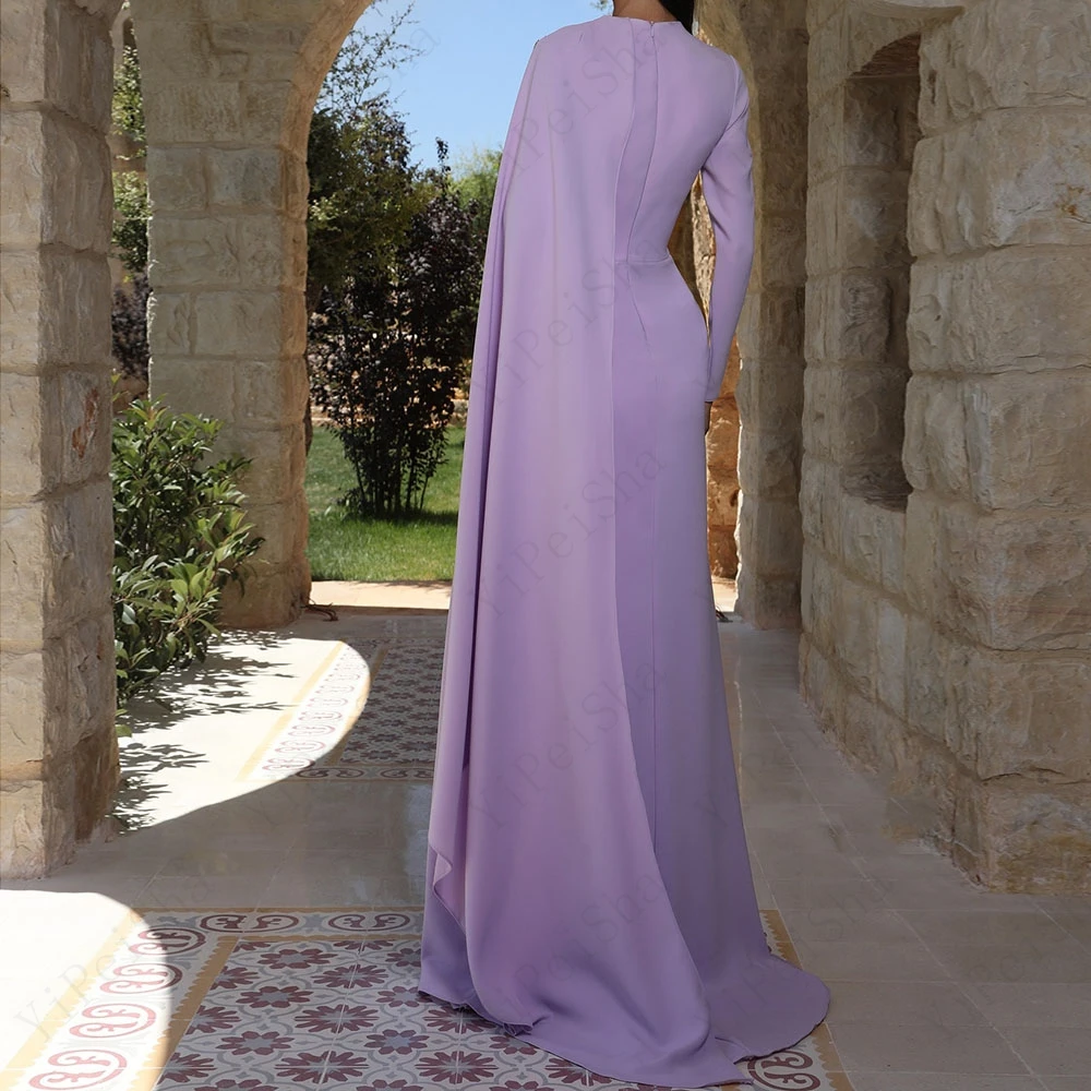 Abiti da sera a trapezio personalizzati Abito da ballo a maniche lunghe con scollo a O lungo fino al pavimento Abito da festa drappeggiato con stola semplice con paillettes