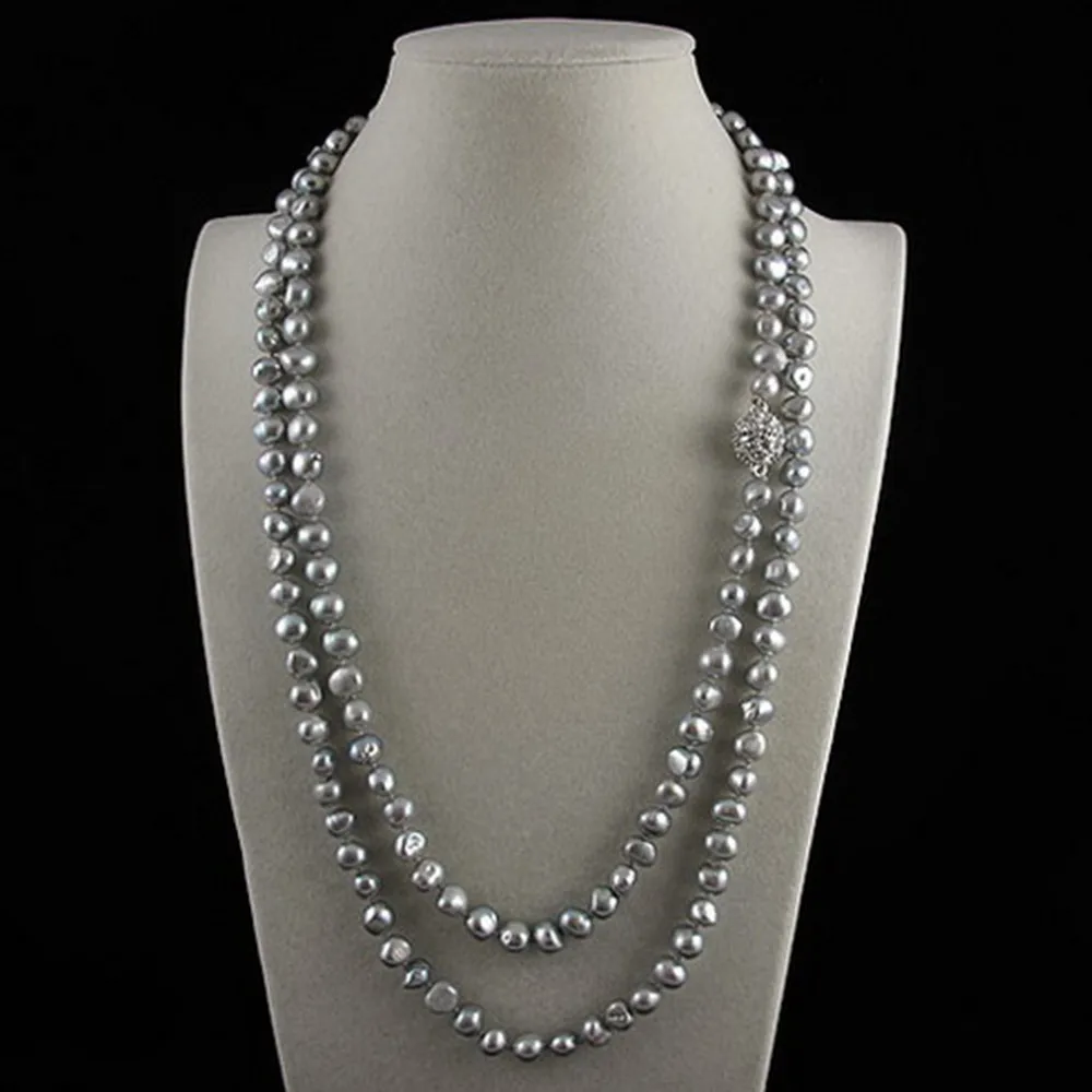 

Hand knotted 7-8mm gray baroque freshwater pearl necklace 120cm for women fashion jewelry