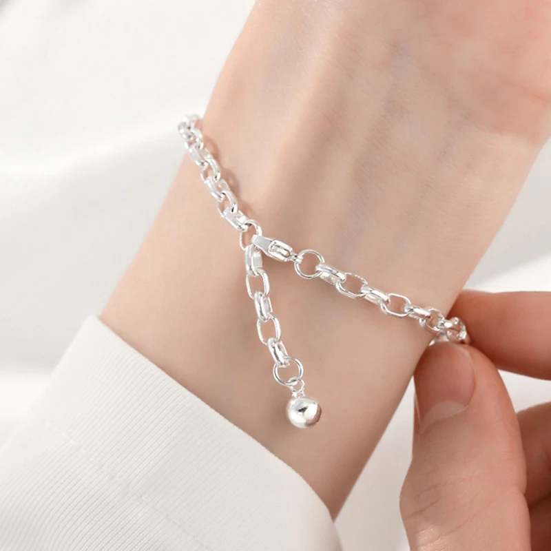 S925 Sterling Silver O-Type Chain Bracelet for Women Men Simple Round Chain Adjustable Couple Bracelets Couple Fine Jewelry Gift