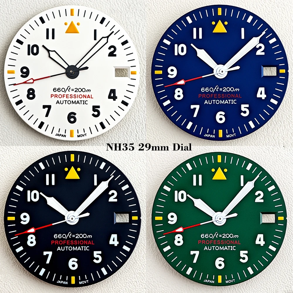 SUPER NH35 29mm Pilotenuhr-Zifferblatt mit individuellem Logo, grün leuchtendes Zifferblatt, passend für NH35 NH36 Automatikwerk, modifiziertes Uhrenzubehör
