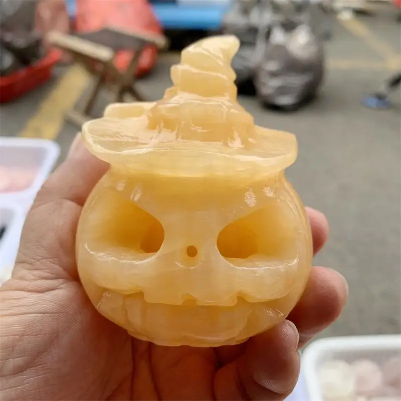 

Natural Orange Calcite Carving Crafts, Healing Crystals, Halloween Gift, Home Decoration, 1Pc