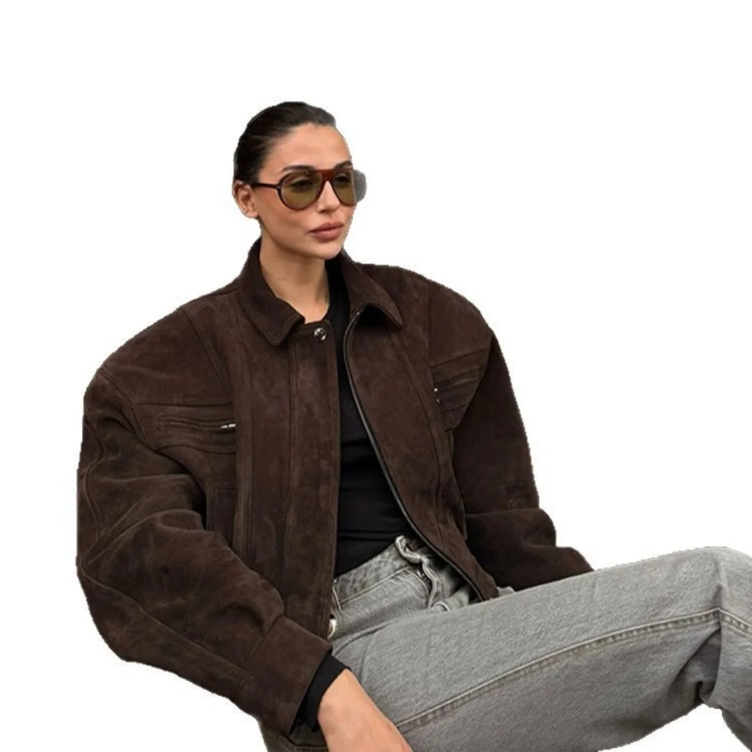 2025 Spring Trendy Women s Short Biker Jacket Retro Cool Loose Fit High End Fashion Outerwear Top