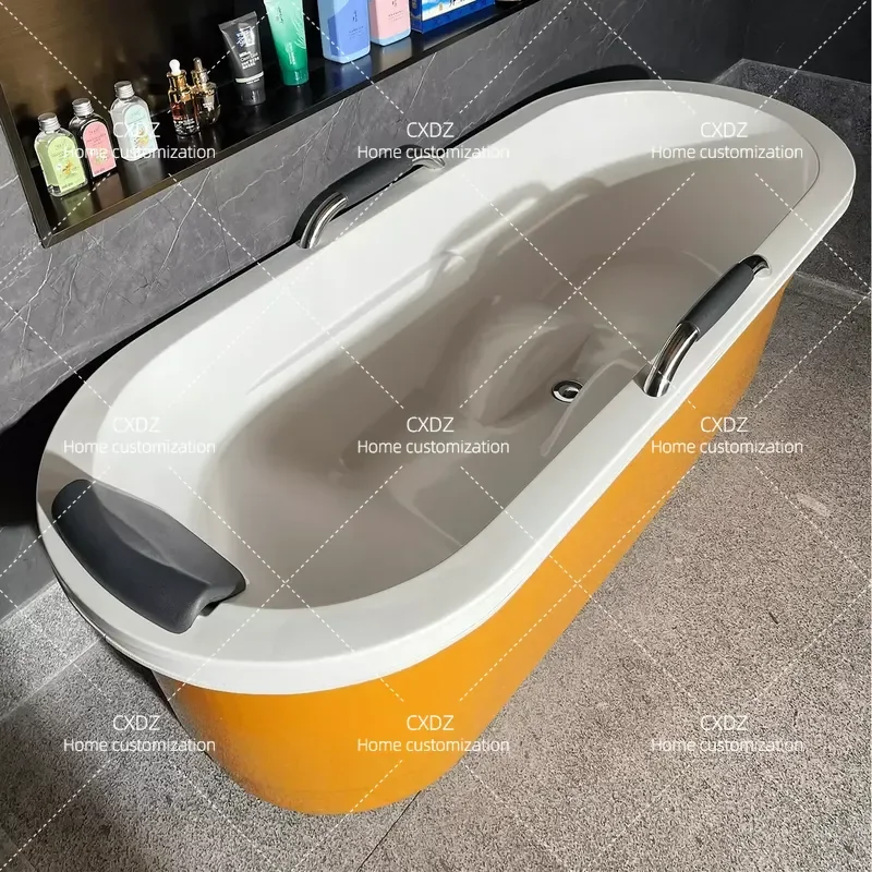 1.7m Orange Oval Acrylic Bathtub with Non-slip Armrests and Constant Temperature Function for Household Adult Use