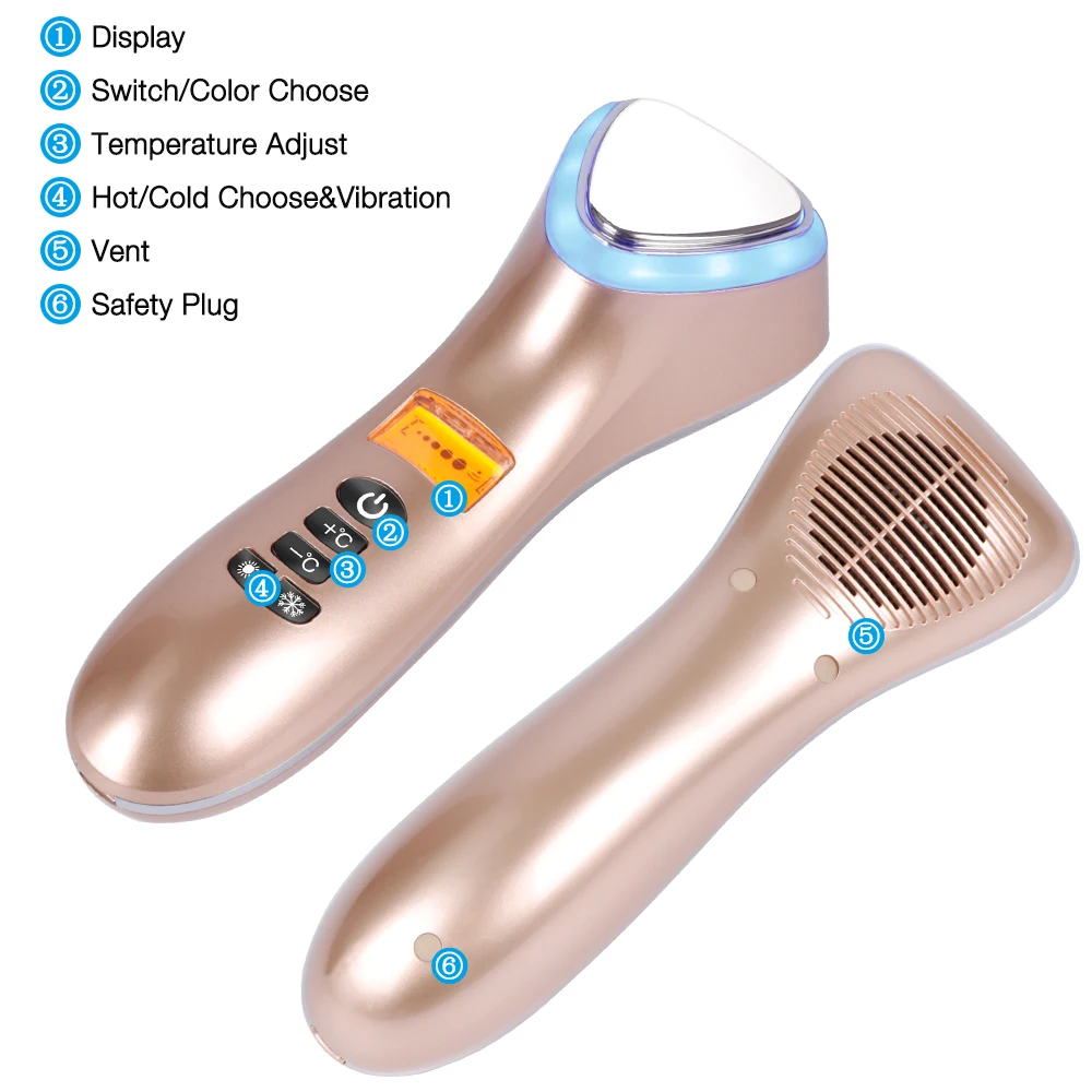 LED Hot Cold Hammer Ultrasonic Cryotherapy Facial Lifting Vibration Massager Face Body Spa Import Export Beauty Salon Machine