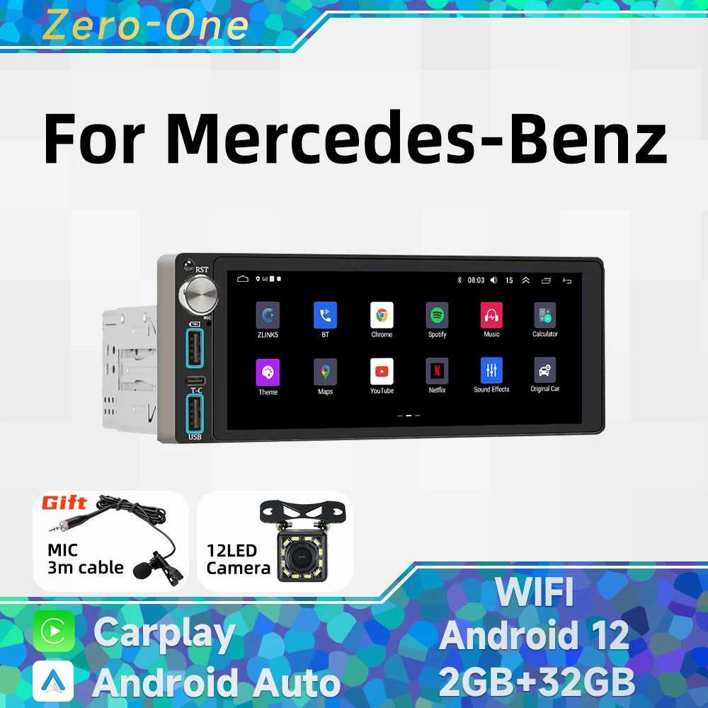 

Wireless Carplay Autoradio 1 Din Radio Android 13 Car Multimedia for Mercedes-Benz 6.86" Screen Stereo Head Unit GPS Navigation