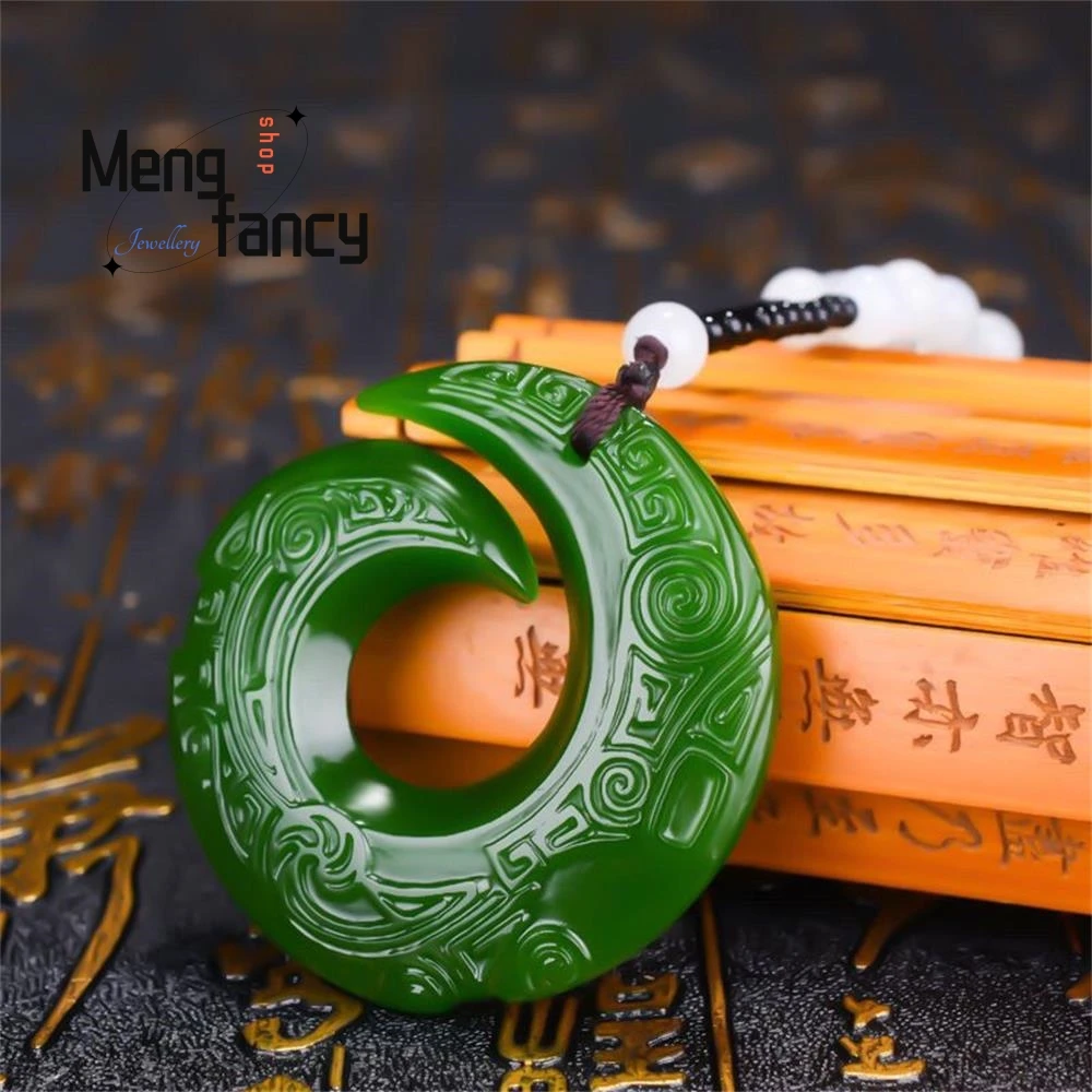 Natural Hetian Jade Dragon Runes Pendant Simple Exquisite Fashion Jewelry Hand-carved Best Selling Amulet Mascots Holiday Gift