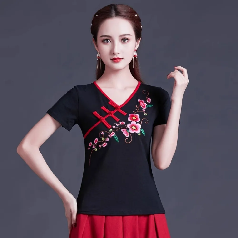 قميص صيني ملابس صينية تقليدية للنساء ملابس عصرية صيفية عتيقة على الطراز العرقي مطرزة من القطن Harajuku