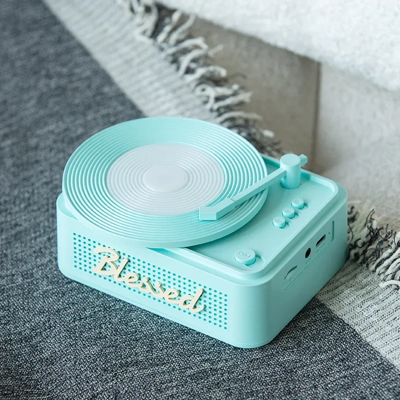 

Retro Turntable Wireless Bluetooth-compatible Speaker Mini Portable Player Gift Card Desktop Record Ornaments Turntable Speaker