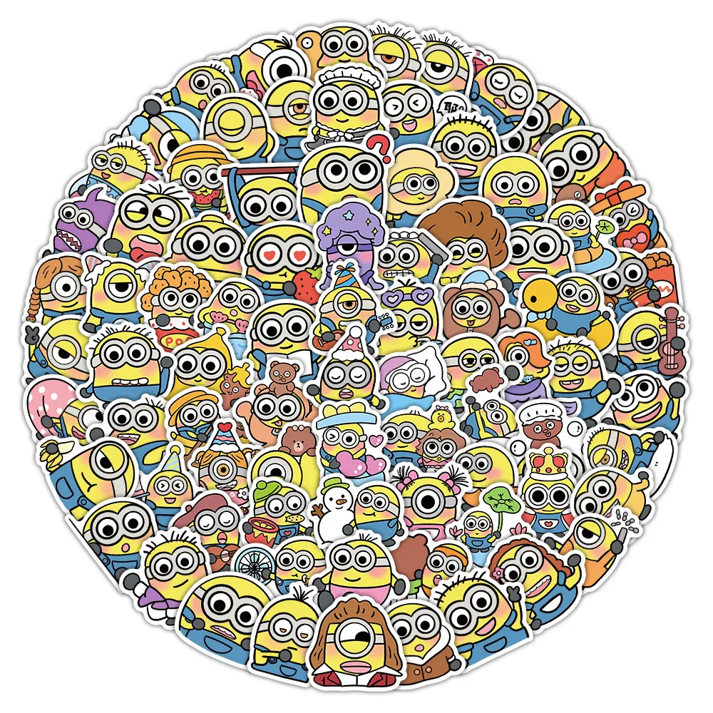 مجموعة ملصقات مينيونز مكونة من 102 قطعة - شارات Despicable Me Yellow Guys للهاتف والكمبيوتر المحمول