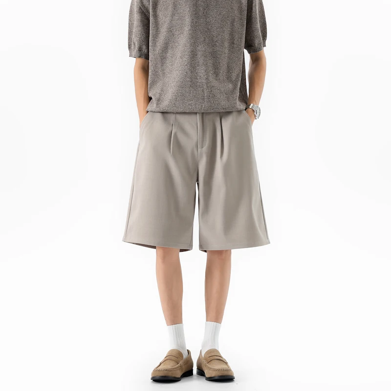 Summer Ice Silk Rivet Men's Suit Shorts Loose Wide Leg Casual Midl Ength Pants Summer Trendy Fashion Casual Bottoms 9X3644