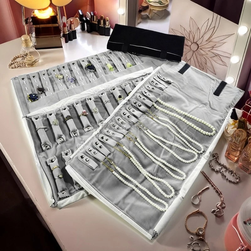 

Свернутая сумка-органайзер для ювелирных изделий, мягкие бархатные дорожные сумки, ожерелье, серьги, кольцо, браслет, чехол для хранения, держатель для часов