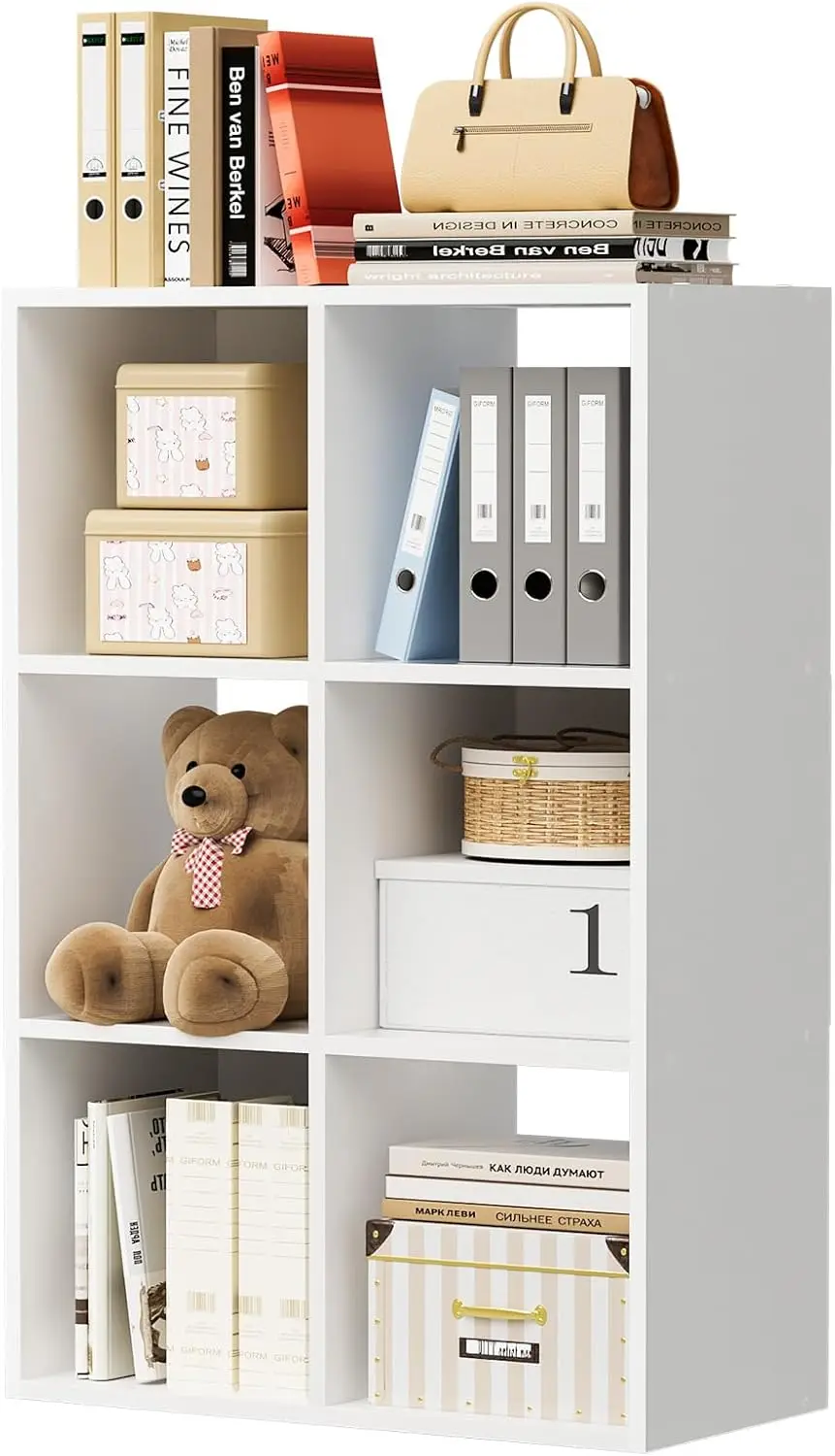 

6-Cube Storage Organizer, 11" White Bookshelf, Open & Removable Back Panels, Vertical or Horizontal