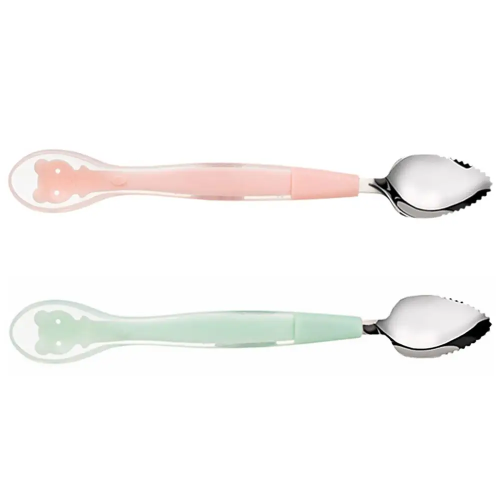 2 Pcs Baby Fruit Spoon Silicone Double Headed Feeding Tools Kids Toddler Spoons Stainless Steel Dinning Room Picnic Fruit Puree