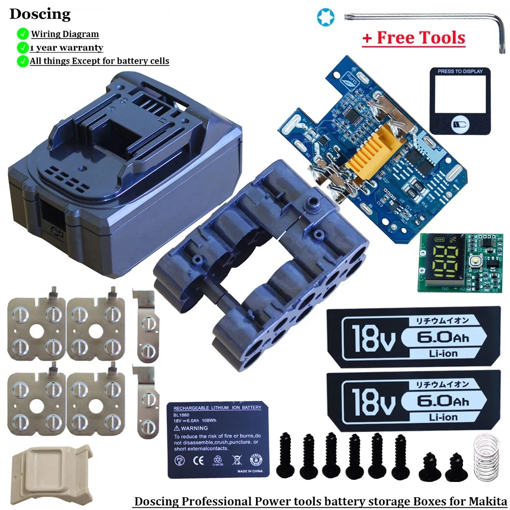 BL1830 Battery Case For Makita 18V DIY BL1860 BL1850 Shell Box With BMS PCB Board Charging Protection LED digital BL1840