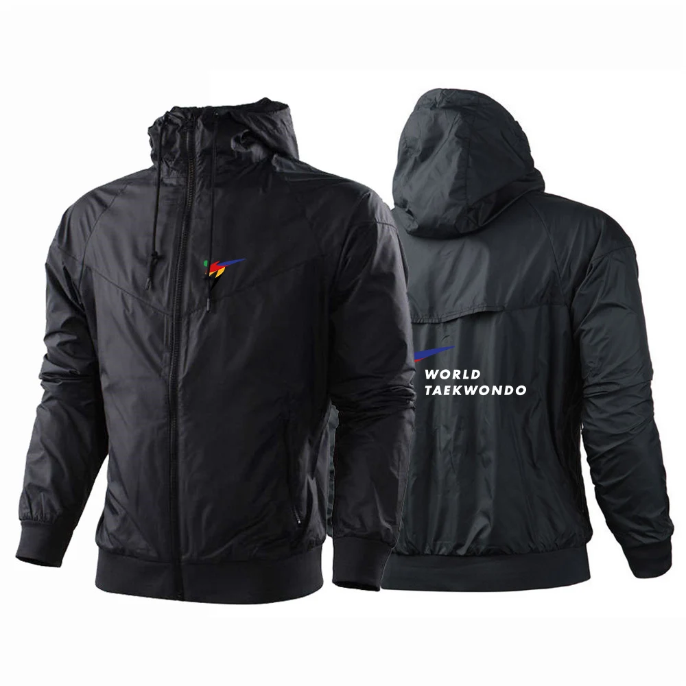 WTF World Taekwondo Federation 2022 Nuova giacca a vento da uomo con zip con cappuccio Cappotto impermeabile per esterni Capispalla sportiva Pullover Top