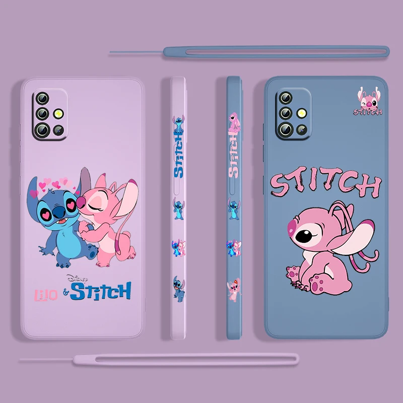 

Stitch Lilo Disney Love For Samsung Galaxy A73 A53 A33 A52 A32 A22 A71 A51 A21S A03S A50 4G 5G Liquid Left Rope Phone Case Funda