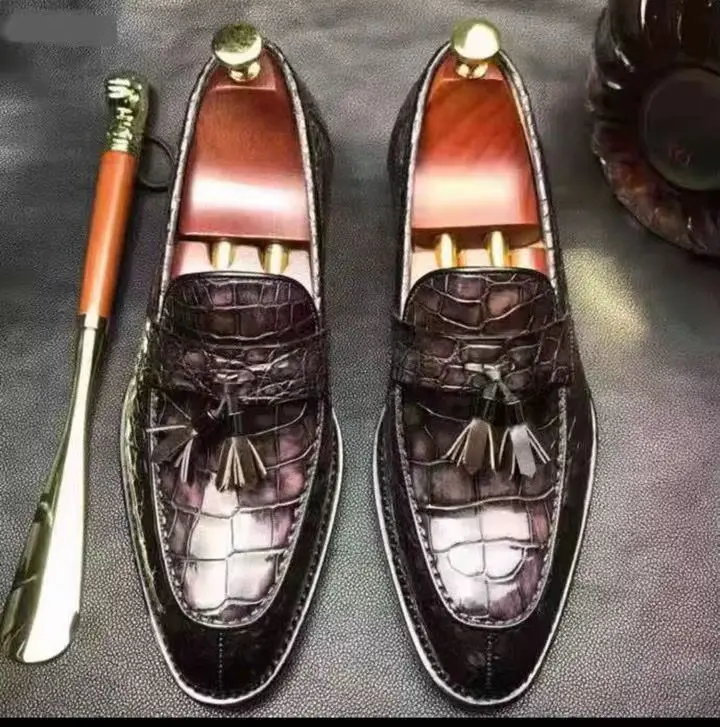 2026 new arrival Fashion Crocodile Skin causal black shoes pdd833