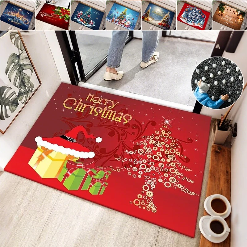 

2025 New Christmas Crystal Velvet Carpet Balcony Kitchen Entrance Doormat Absorbent Anti Slip Easy Care Carpet Home Decor 러그