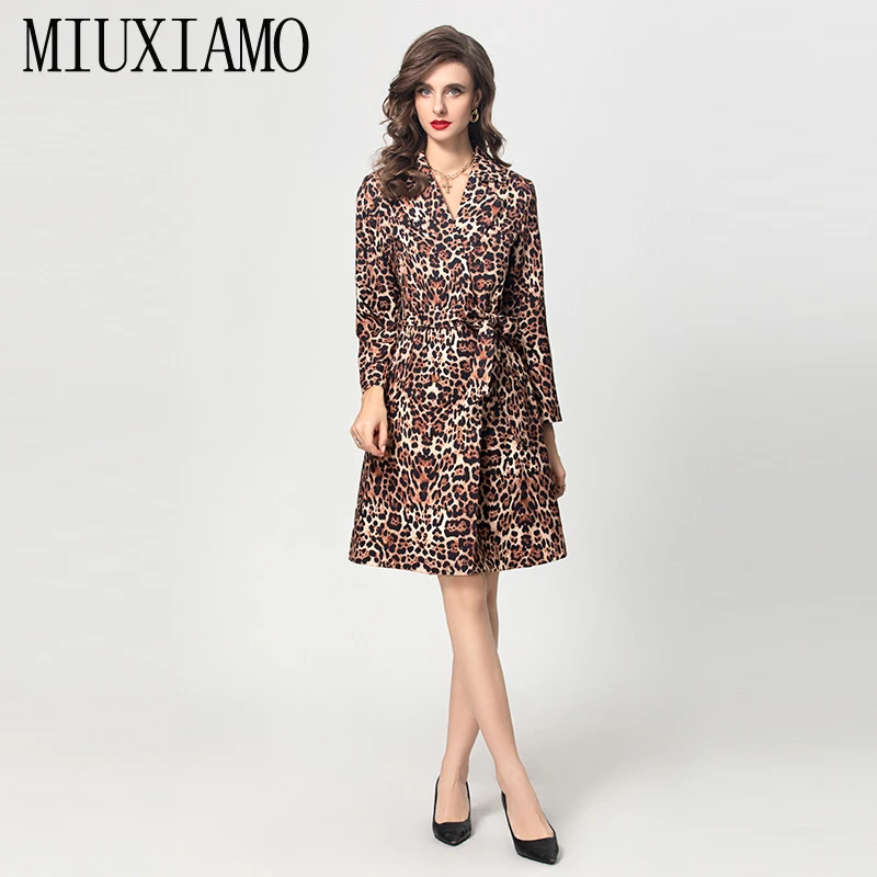 

MIUXIMAO 2024, осенне-зимняя женская роскошная королевская куртка, модное пальто, модные тонкие леопардовые куртки для женщин, пальто с поясом