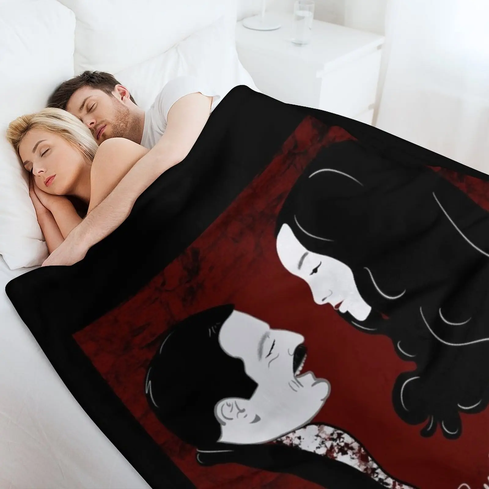Morticia and Gomez Adams Lovers Throw Blanket funny gift Shaggy Single Hairy Blankets 4