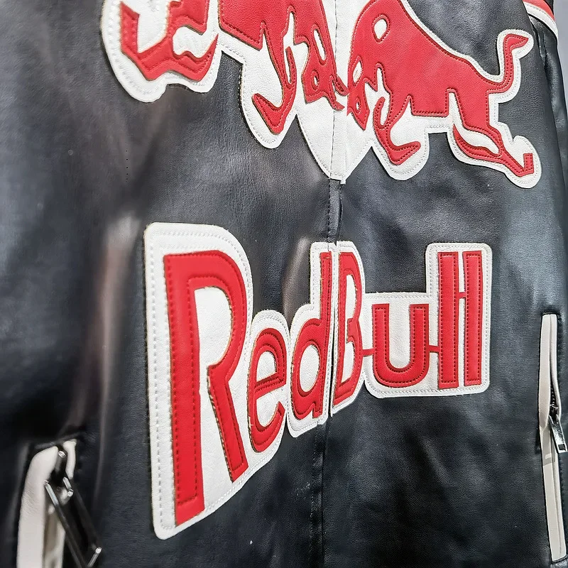 سترة ريد بول الجديدة من جلد البولي يوريثان، ملابس أمريكية غير رسمية للدراجات النارية، سترة مضادة للتطريز #5