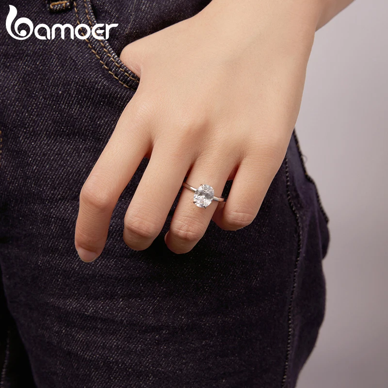 BAMOER 3.5CT CZ Oval Cut Ring 925 Sterling Silver 4 Prongs Halo Engagement Band Ring for Women Wedding Promise Jewelry Gift