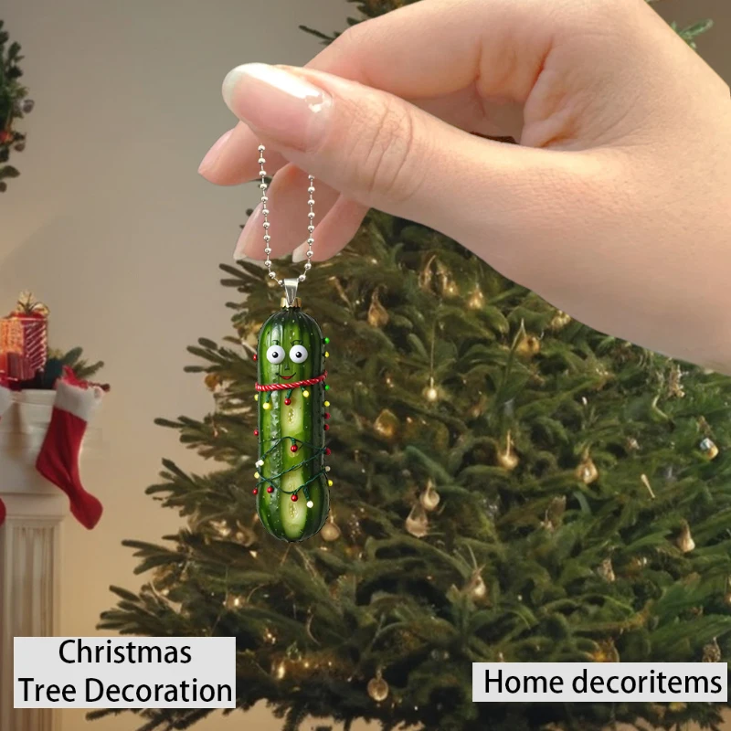 Christmas Cucumber Hanging Ornaments Acrylic Xmas Tree Pendant Flat Green Cucumber Christmas Decoration Backpack Decoration