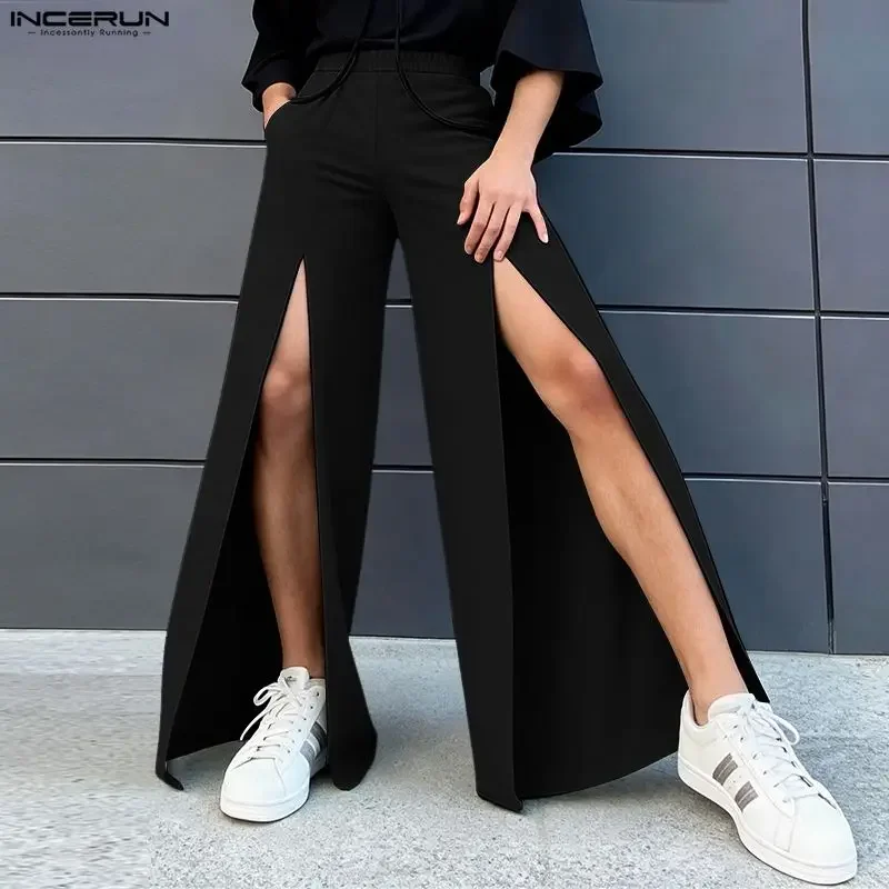 INCERUN Herrenhose, einfarbig, elastische Taille, Jogger, Herrenhose, Streetwear, Split Loose 2026, modische lange Hose für Herren, Pantalones