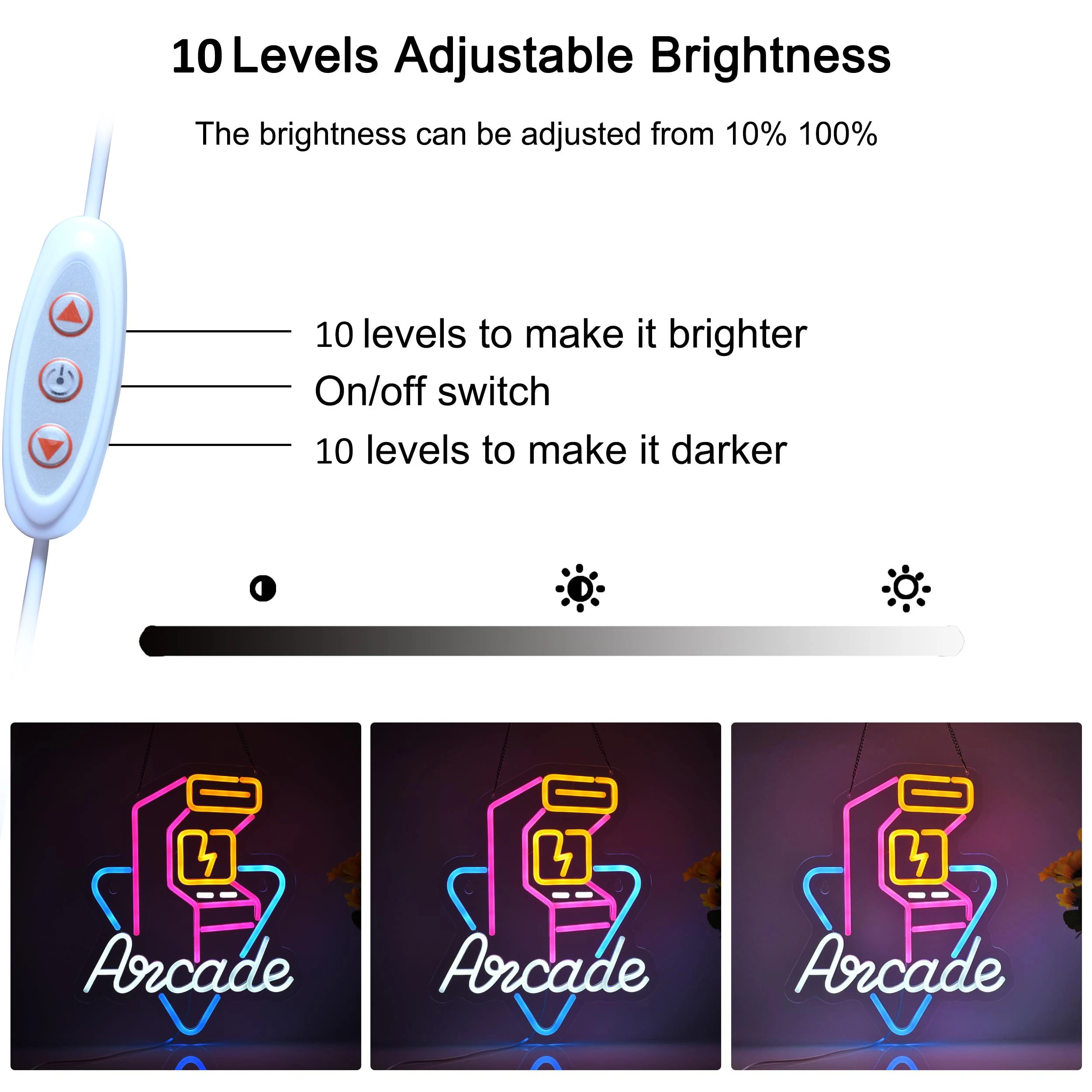 Arcade Neon Sign Personalized Game LED Neon Light Sign Dimmable for Bedroom Game Room Home Internet Cafe Wall Decoration Gifts