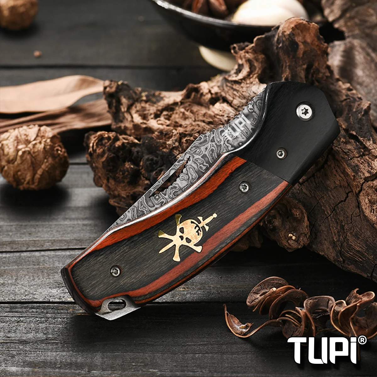 Damascus Steel Folding Pocket Knife Cleaver Meat Vegetable Slicing Fish Kitchen Knives Fruit Knife Butcher Boning Barbecue Knife