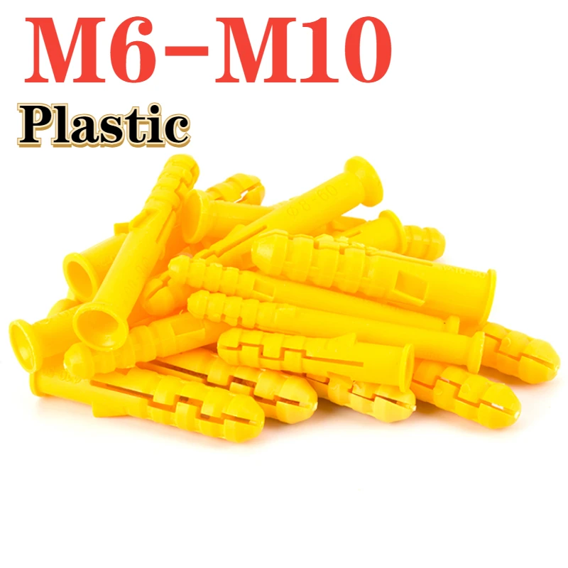 M6 M8 M10 Rubber Expansion Pipe Wall Plug Self Tapping Screw With Ribbed Plastic Anchor Wall L=30-100mm