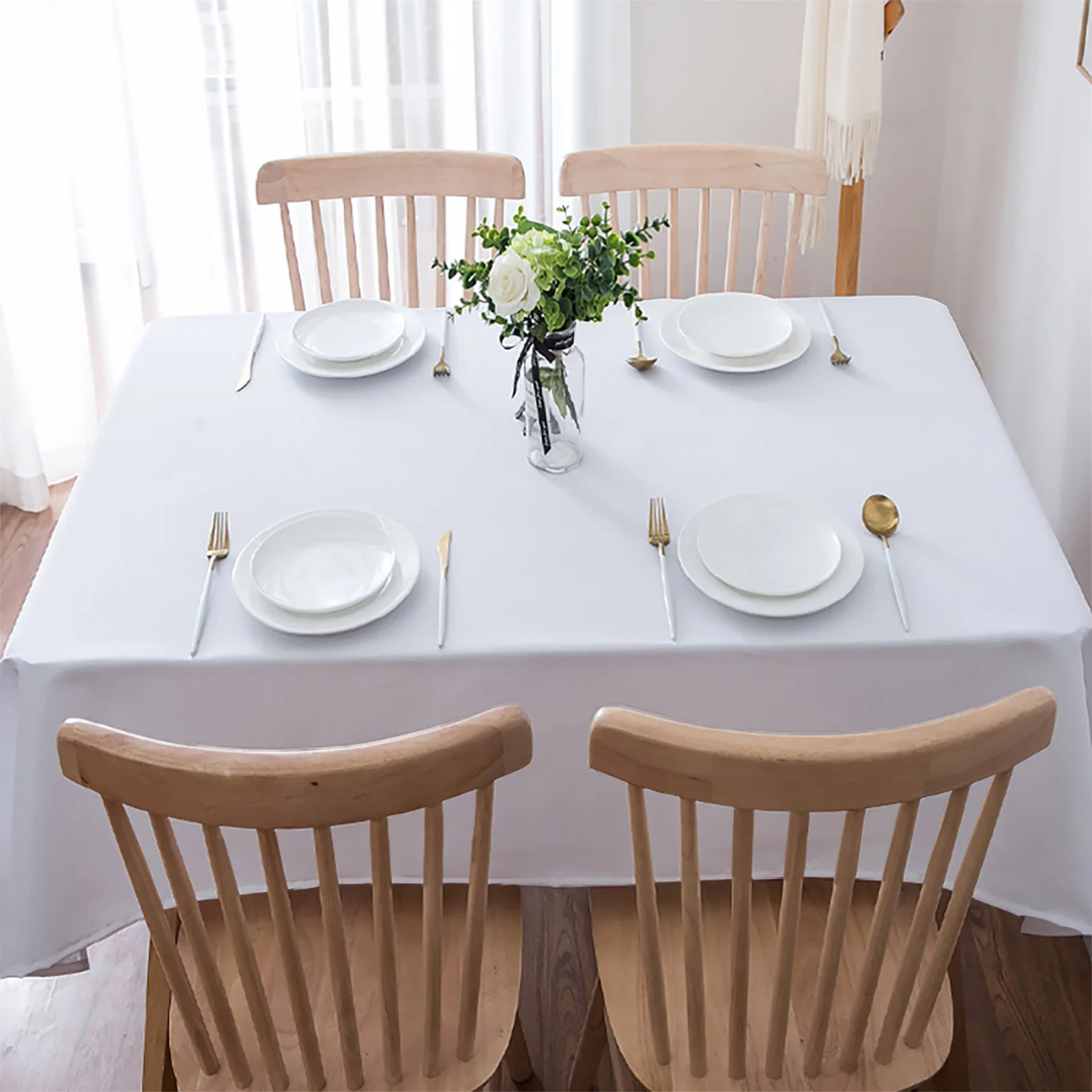 Flower Blue Lines Tablecloth Waterproof Dining Table Wedding Party Rectangular Round Tablecloth Home Textile Kitchen Decoration