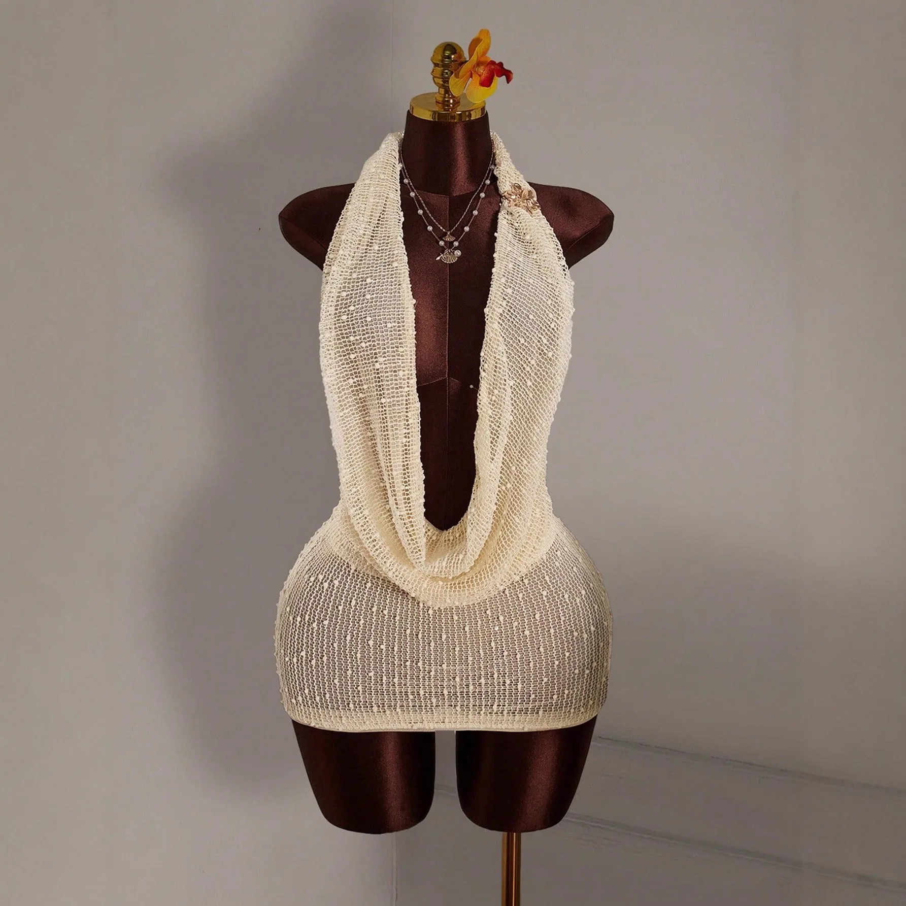 

Women's Sexy Spice Girls Knitted Neck Pile Collar Backless Sleeveless Sweater Dress Women