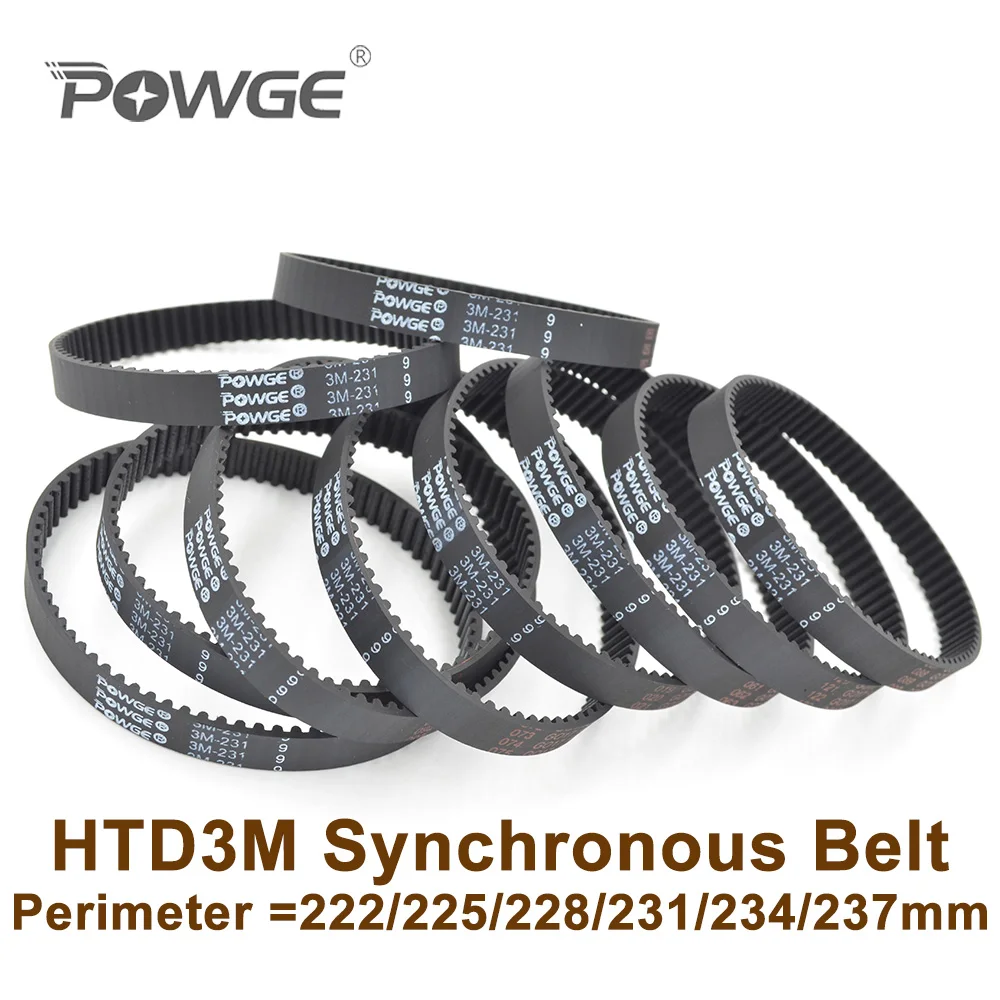 POWGE 222 225 228 231 234 237 3M Synchronous Belt Teeth=74/75/76/77/78/79 HTD3M Rubber Closed-Loop Timing Belt 231-3M 225-3M