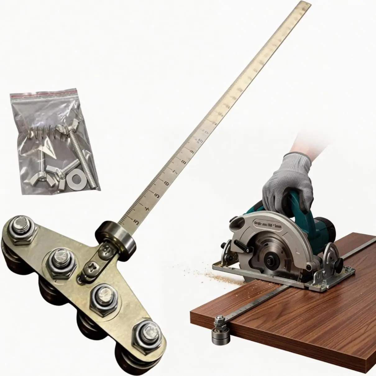 

Adjustable Stainless Steel Positioning Calipers & Cutting Guide for Circular Saws and Hand Saws - Precision Wood Cutting
