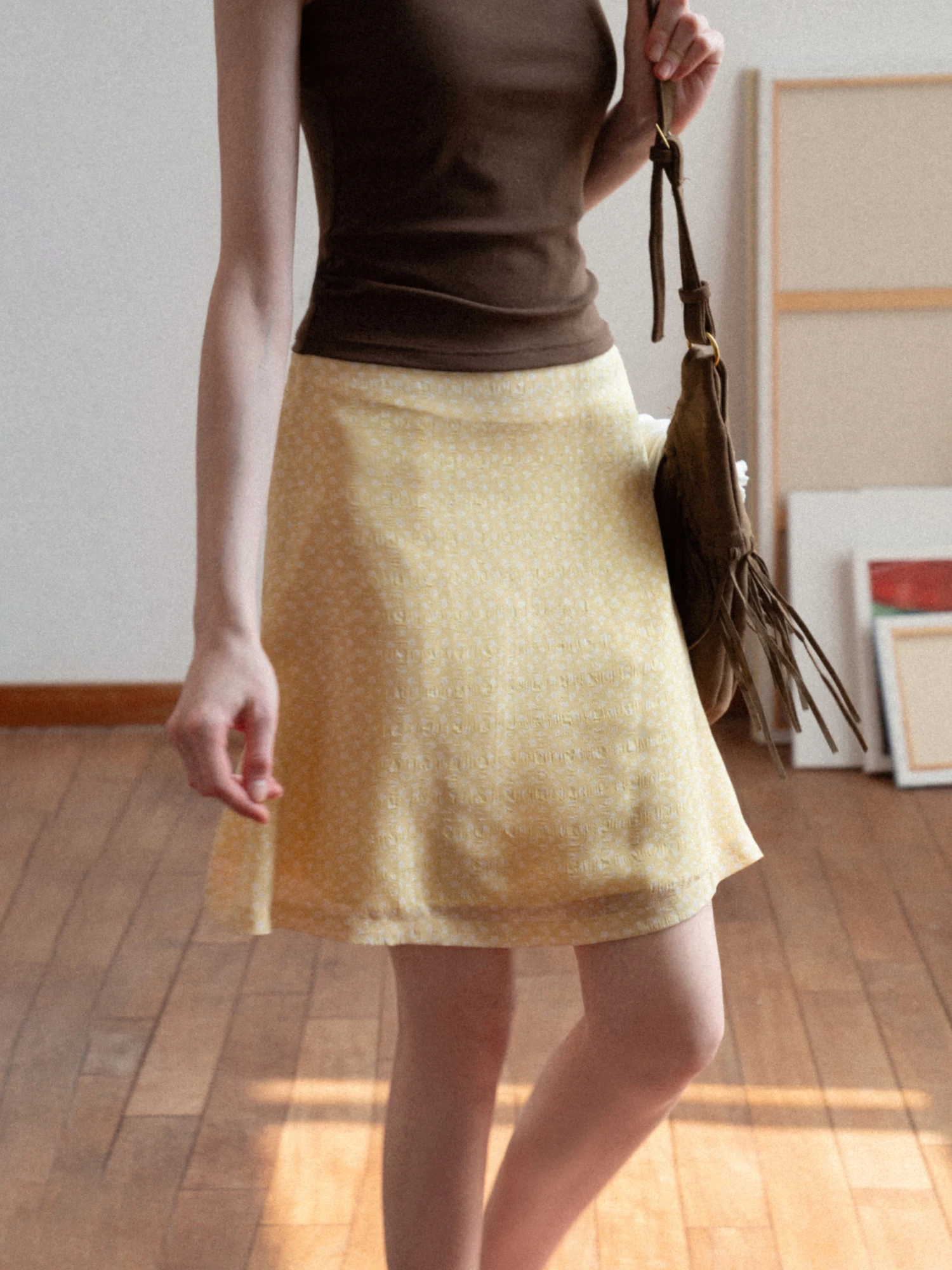 

EGGKA High Waist A-Line Skirt Women's Summer Korean Style Floral Print Drapey Multi-Layered Short Skirts Casual Skirts