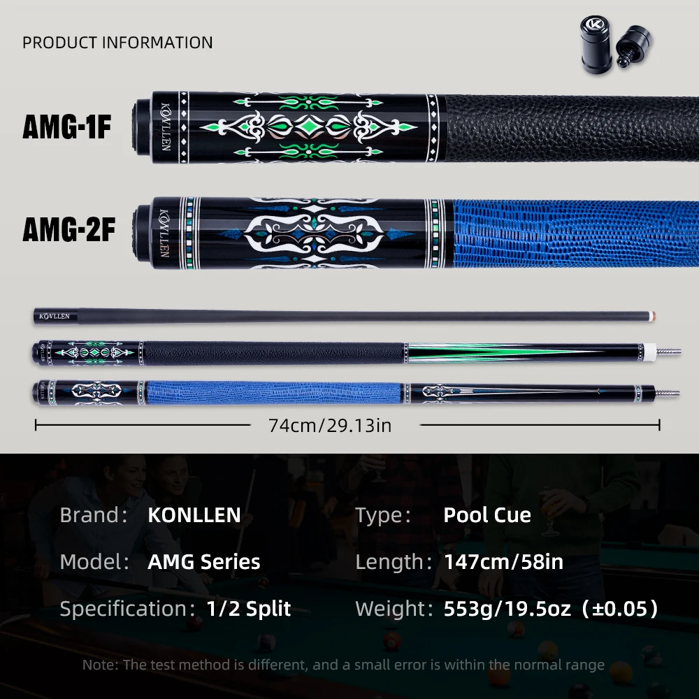 KONLLEN Carbon Fiber Pool Cue Stick 2.0serie 58-inch Professional Pool Sticks Low Deflection Pool Cue Ultra-Smooth Billiard Cues