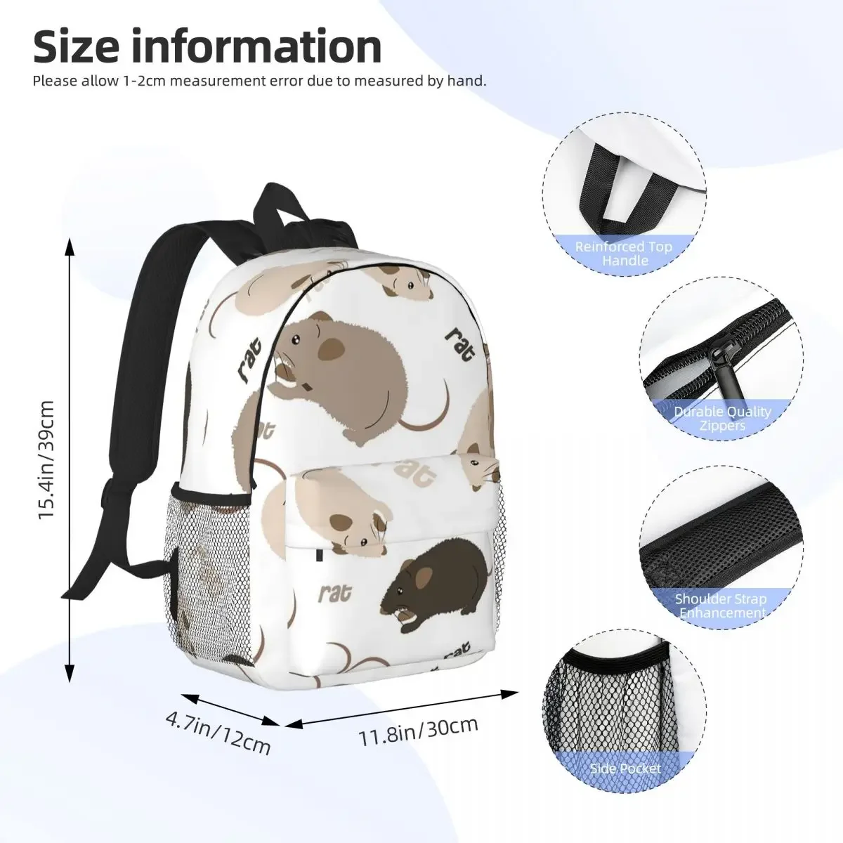 Sacs à dos à motif de rat pour adolescents, cartable pour enfants, sacs d'école à la mode, sac à dos de voyage, sac initié, grande capacité