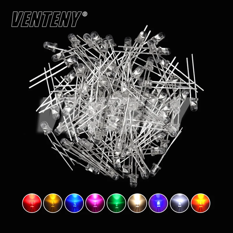 100pcs 3mm LED Diode F3 Assorted Kit White Green Red Blue Yellow Orange Pink Purple Warm White DIY Light Emitting Diode